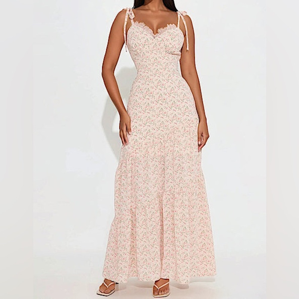 🌷NWOT Tie Shoulder Floral Maxi Dress Sz L🌷 - Picture 5 of 9
